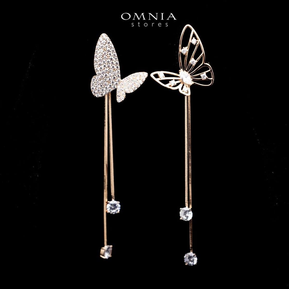 Omnia Basma Butterfly Rose Gold Long Drop Earrings in 92.5 Silver With High Quality Moissanite Stone - OMNIASTORES UAE