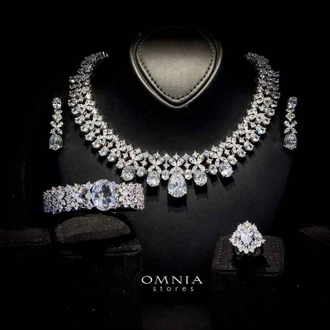 Omnia Suhana White Bridal Full Set in High Quality Simulated Diamonds - OMNIASTORES UAE