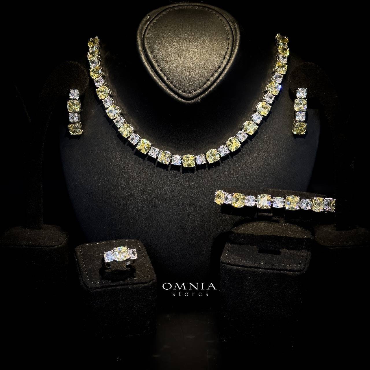 Omnia Alya Yellow and White Bridal Full Set in High Quality Simulated Diamonds Rhodium Plated - OMNIASTORES UAE