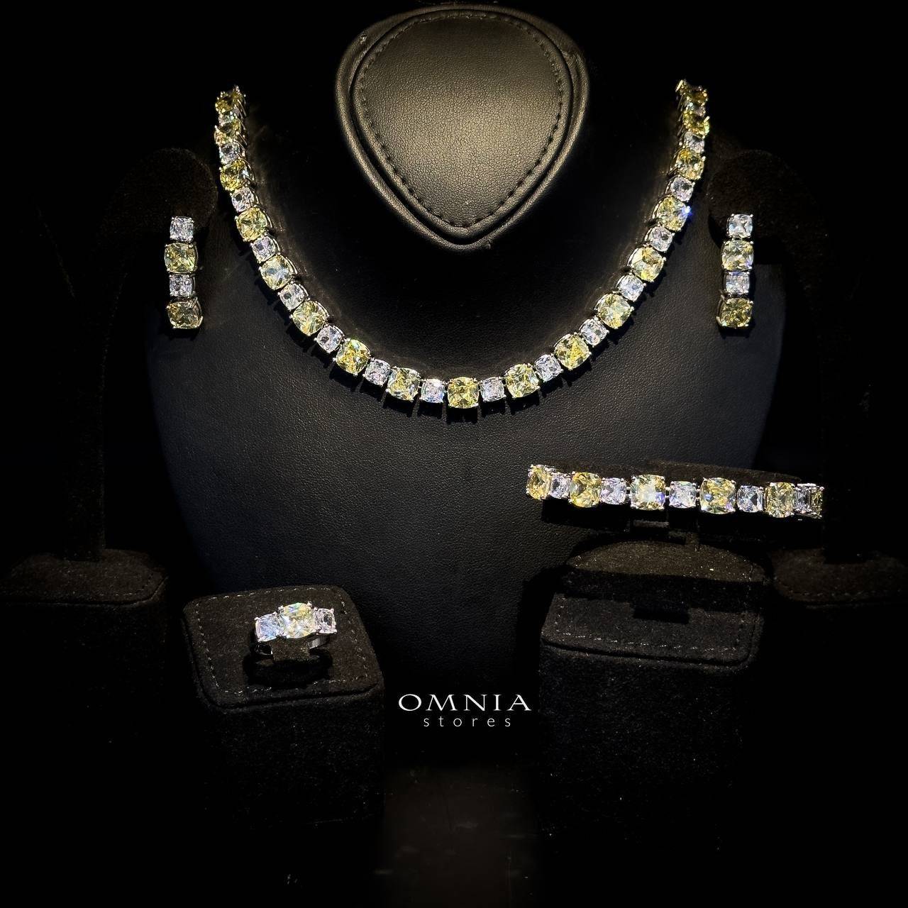 Omnia Alya Yellow and White Bridal Full Set in High Quality Simulated Diamonds Rhodium Plated - OMNIASTORES UAE