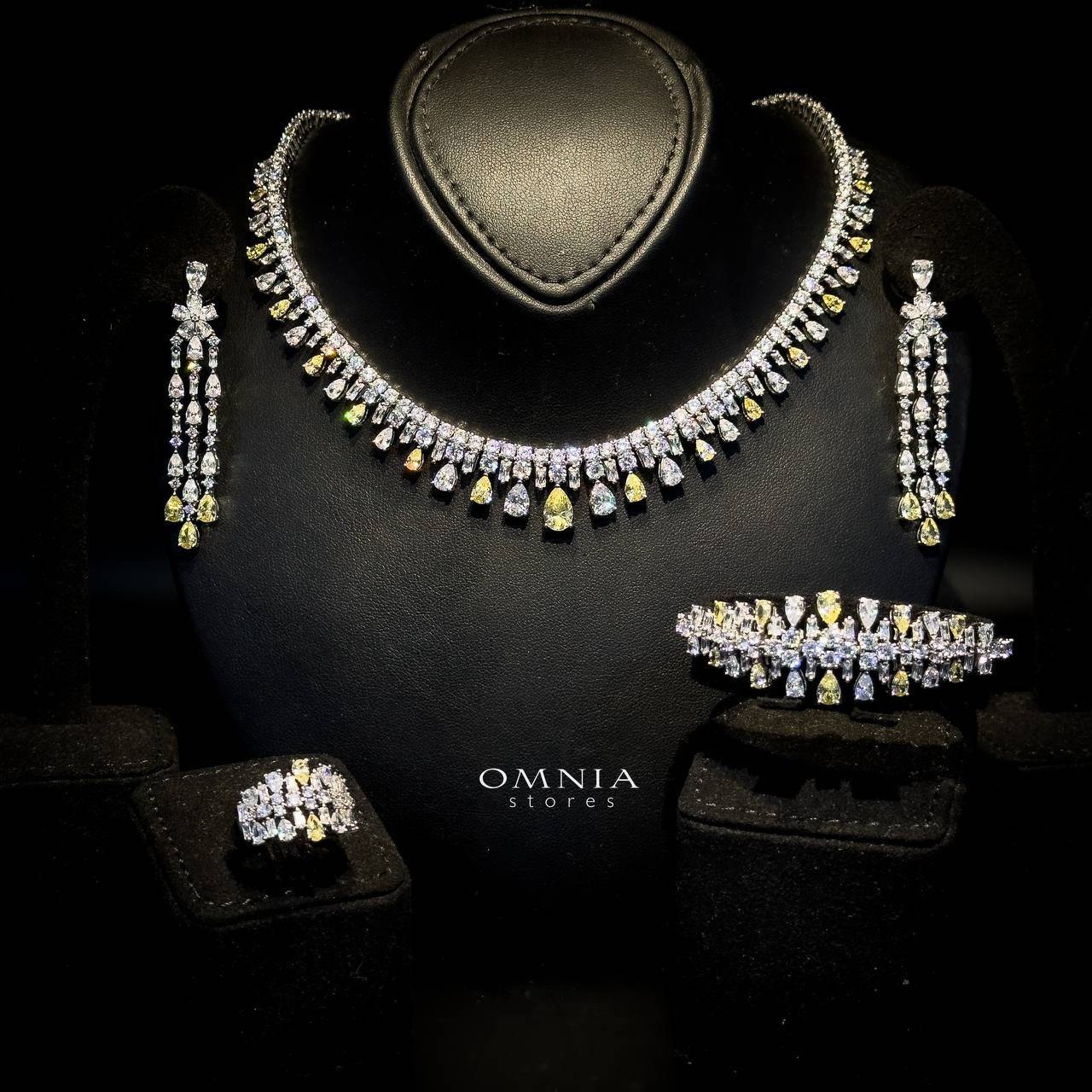 Omnia Nisrine Yellow Bridal Full Set in High Quality Zircon Stone Rhodium Plated - OMNIASTORES UAE