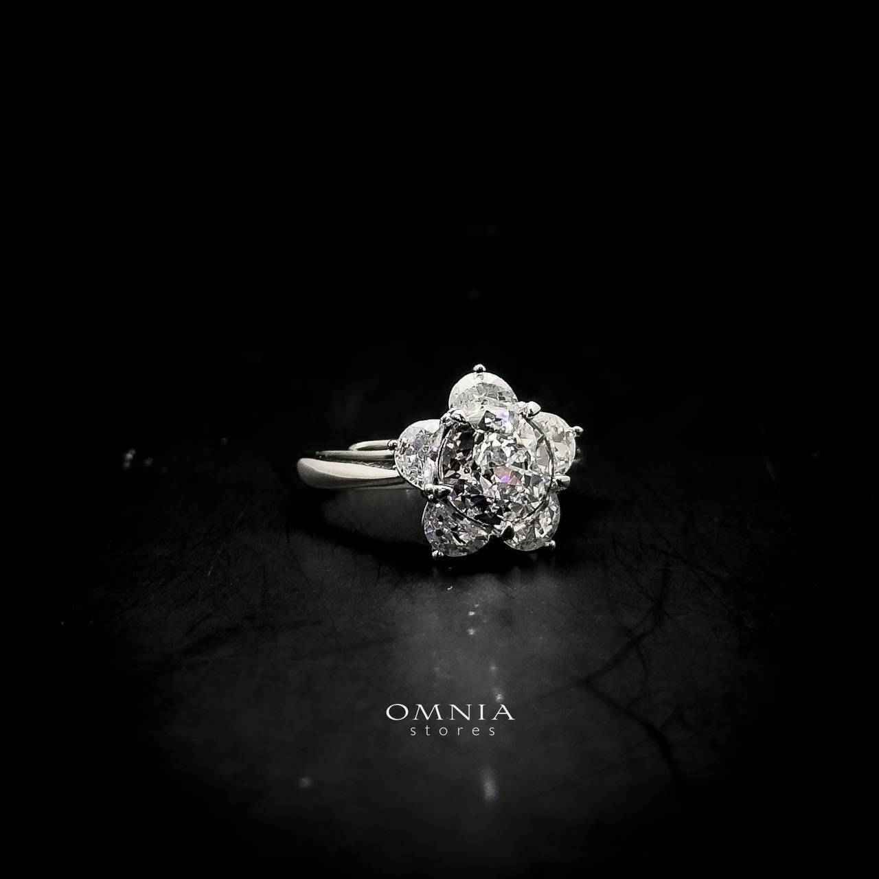 Omnia Ivana Pure White Flower Ring in High Quality Iced Cut - OMNIASTORES UAE
