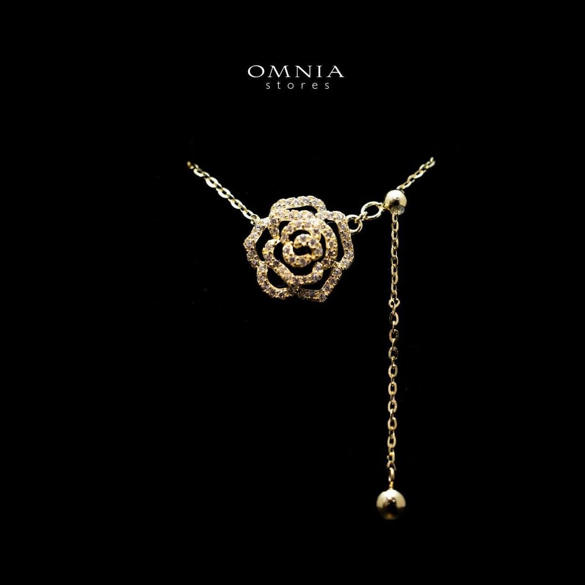 Omnia Rose Floral Gold Necklace with Iced Cut Stones in High Quality 92.5 Silver - OMNIASTORES UAE