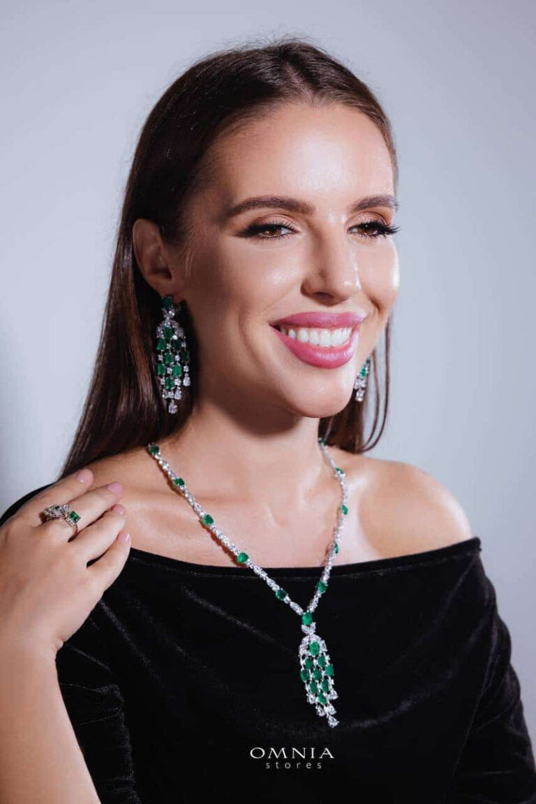 Omnia Israa Green Chandelier Earrings In 92.5 Silver High Quality Simulated diamonds - OMNIASTORES KSA