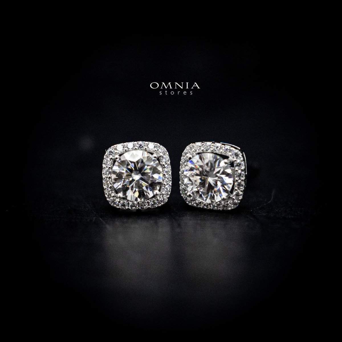 Omnia Dana Square Stud Earrings in 92.5 Silver with High Quality Iced Cut Stones - OMNIASTORES UAE