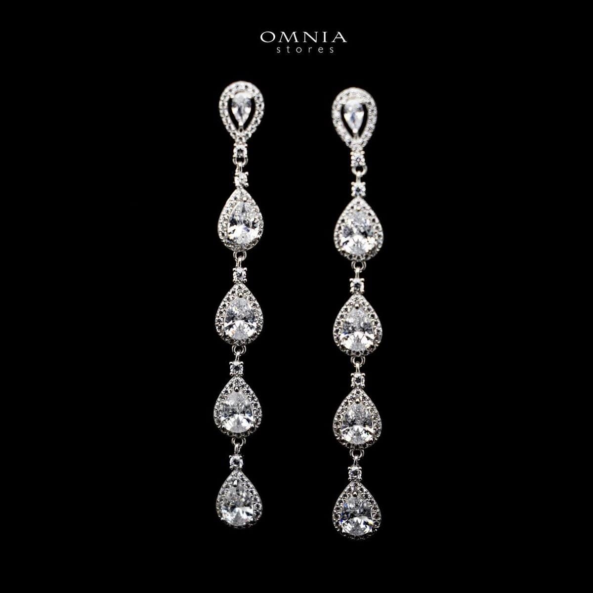 Omnia Amal Long Drop Earrings in 92.5 Silver with High Quality Iced Cut Stones - OMNIASTORES UAE