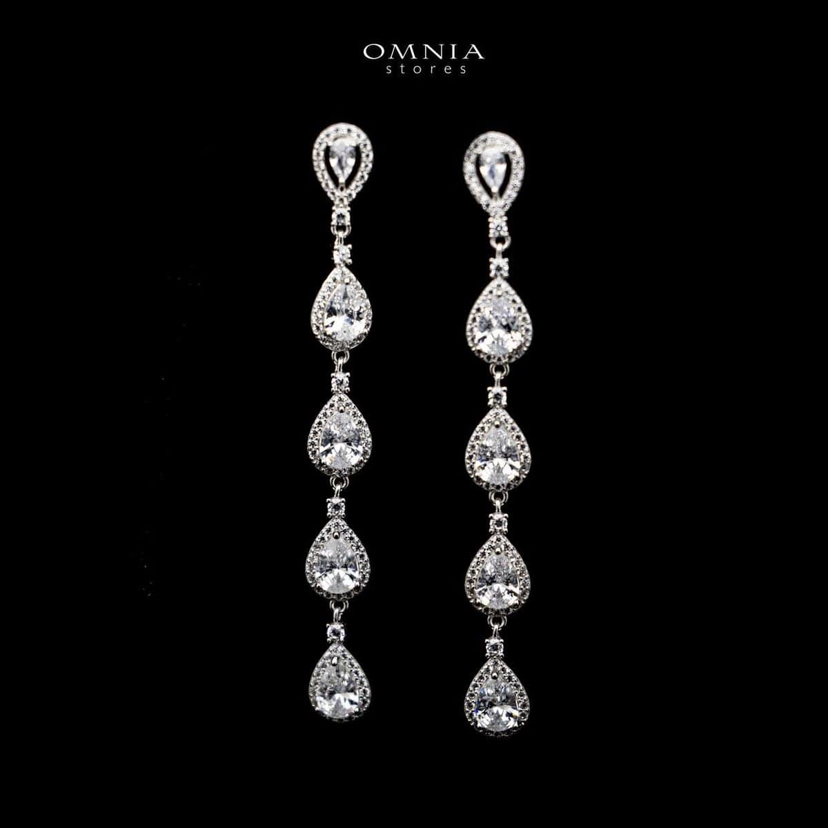 Omnia Amal Long Drop Earrings in 92.5 Silver with High Quality Iced Cut Stones - OMNIASTORES UAE