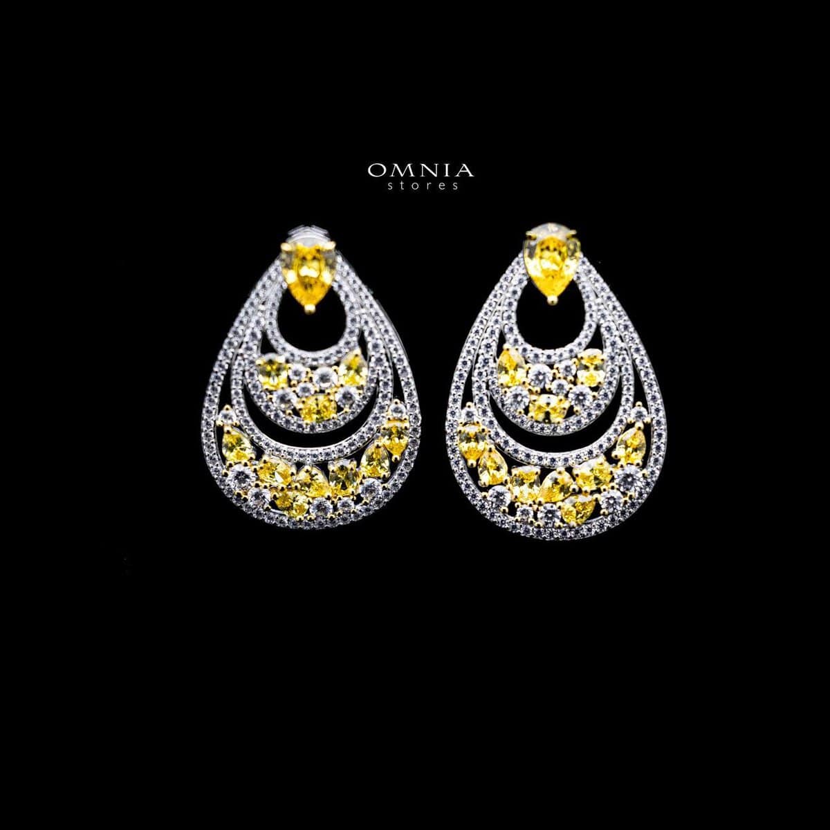 Omnia Jade Yellow Drop Earrings in 92.5 Silver with High Quality Simulated Diamonds - OMNIASTORES UAE