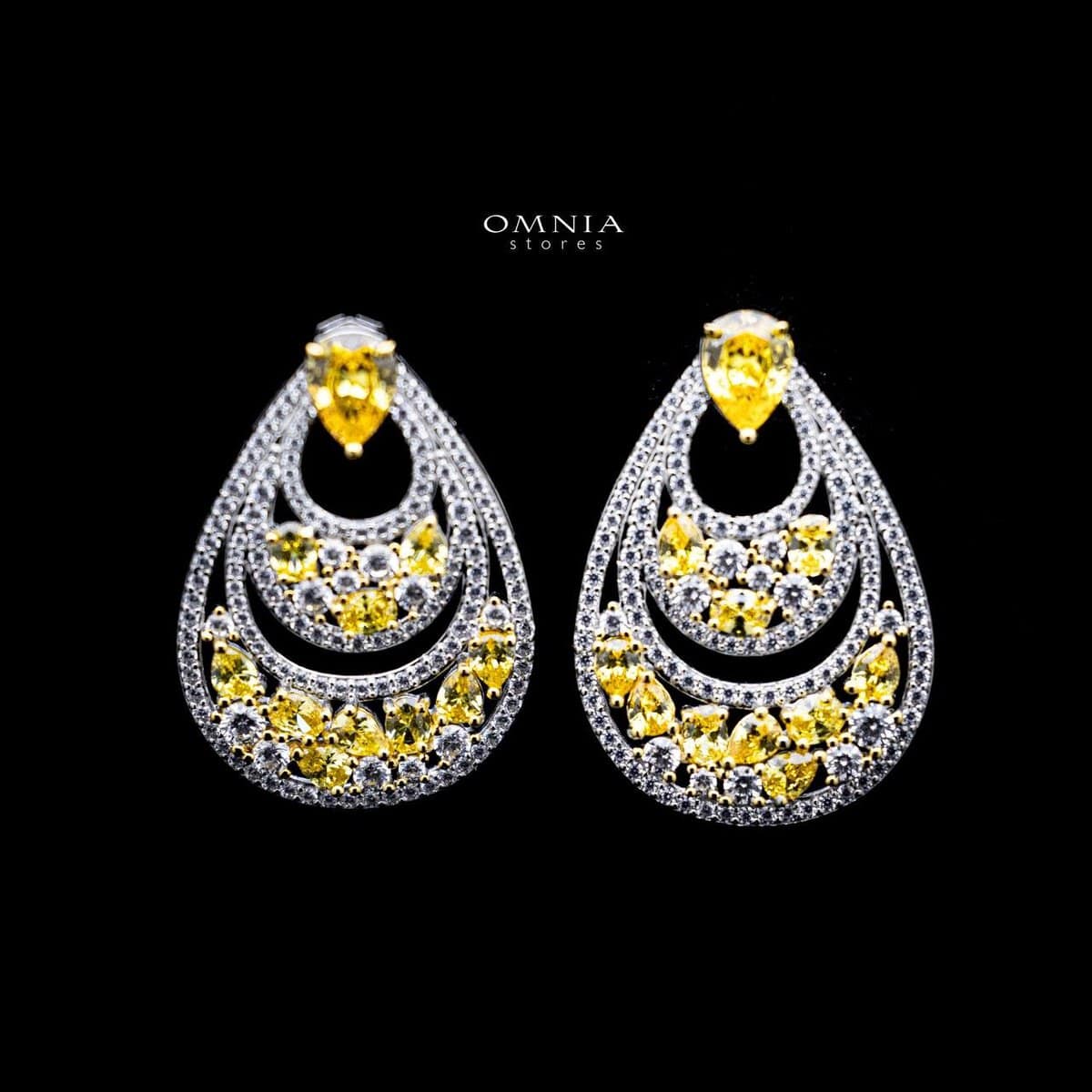 Omnia Jade Yellow Drop Earrings in 92.5 Silver with High Quality Simulated Diamonds - OMNIASTORES UAE