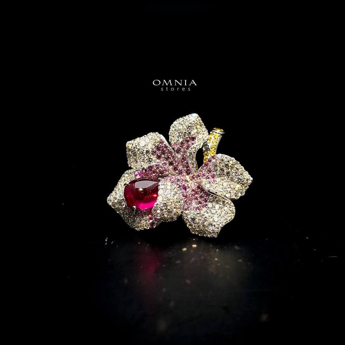 Omnia Lily Flower Ring With Pink And Red Stones with High Quality Simulated Diamonds - OMNIASTORES UAE