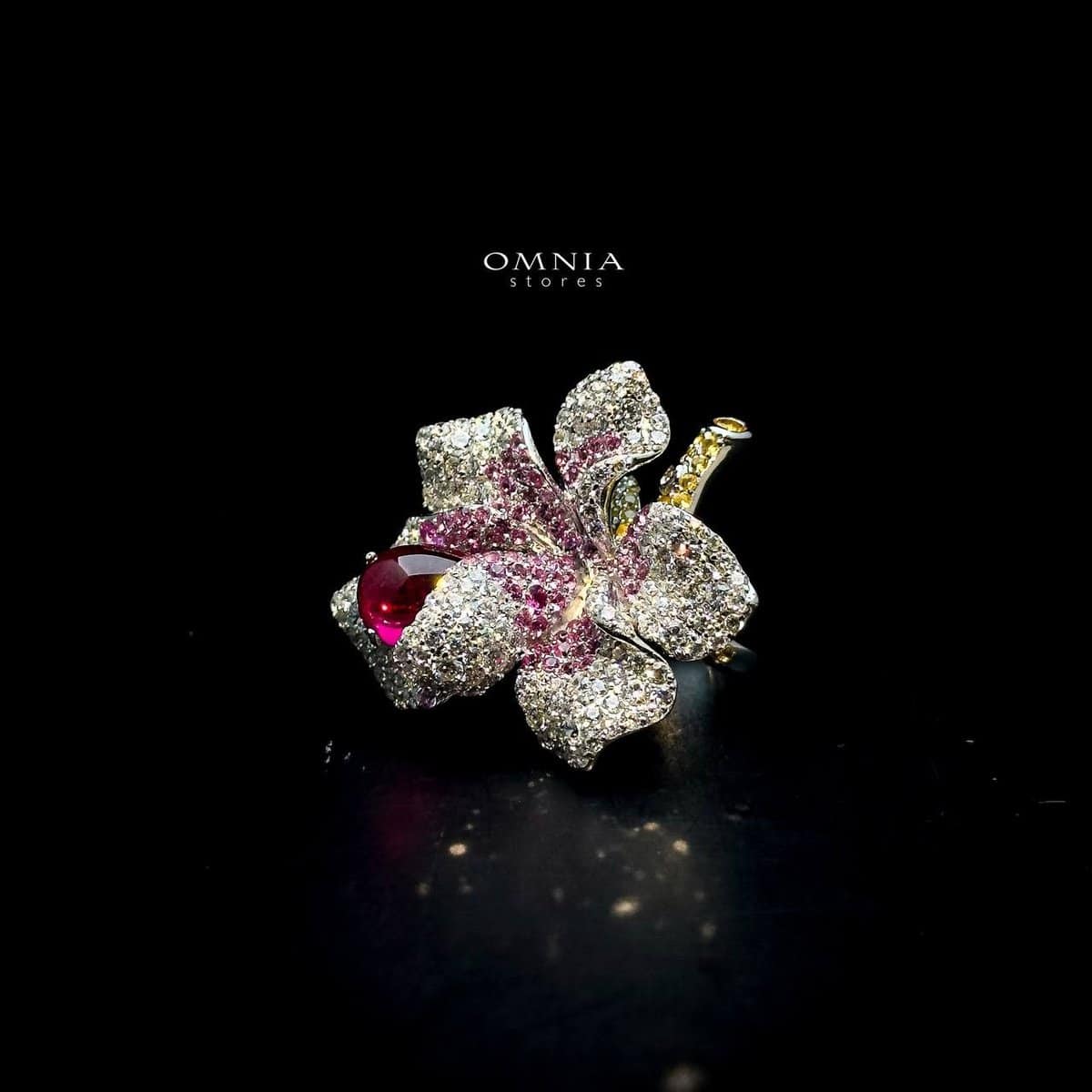 Omnia Lily Flower Ring With Pink And Red Stones with High Quality Simulated Diamonds - OMNIASTORES UAE