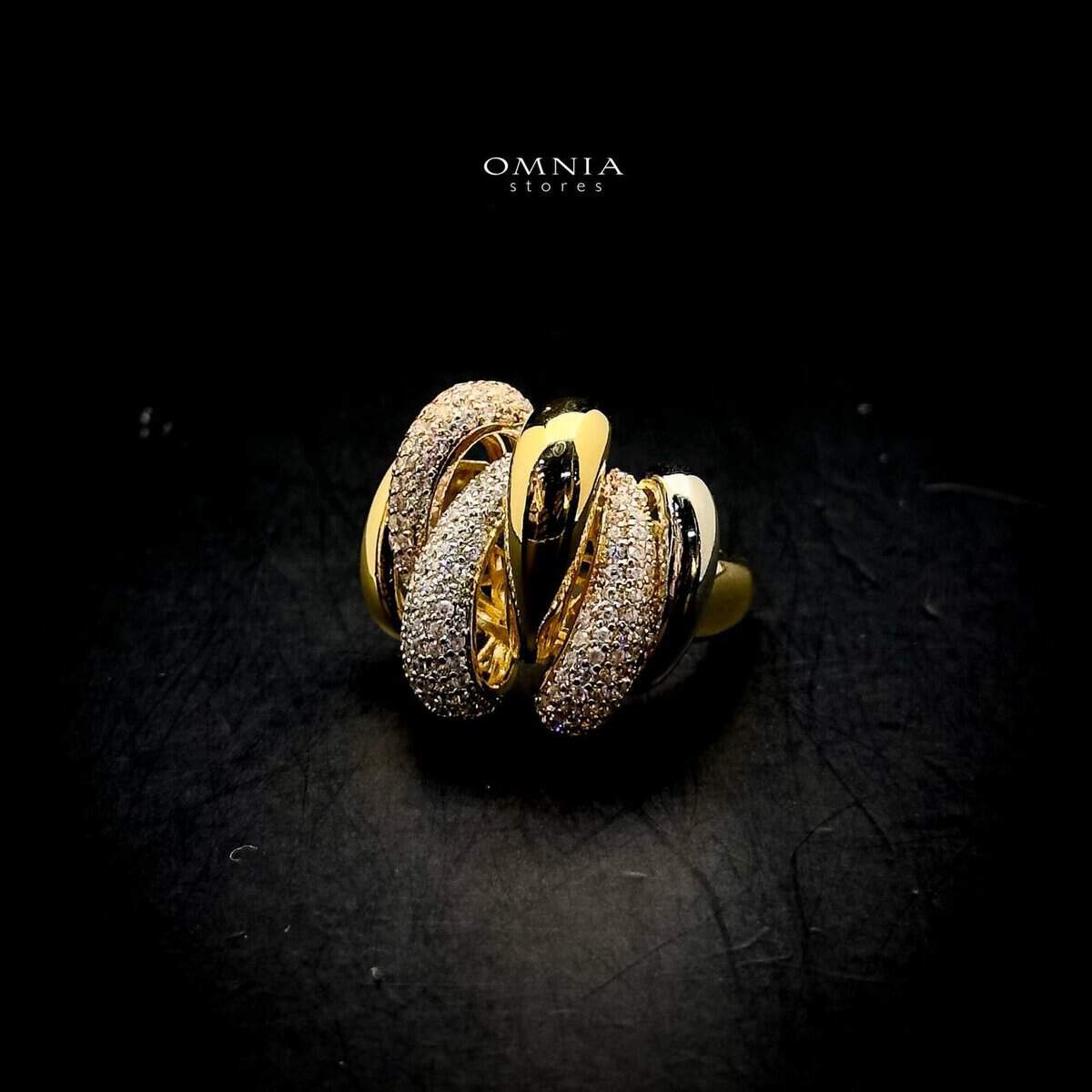 Omnia Rania Braided Gold Ring in High Quality Copper Rhodium Plated - OMNIASTORES UAE