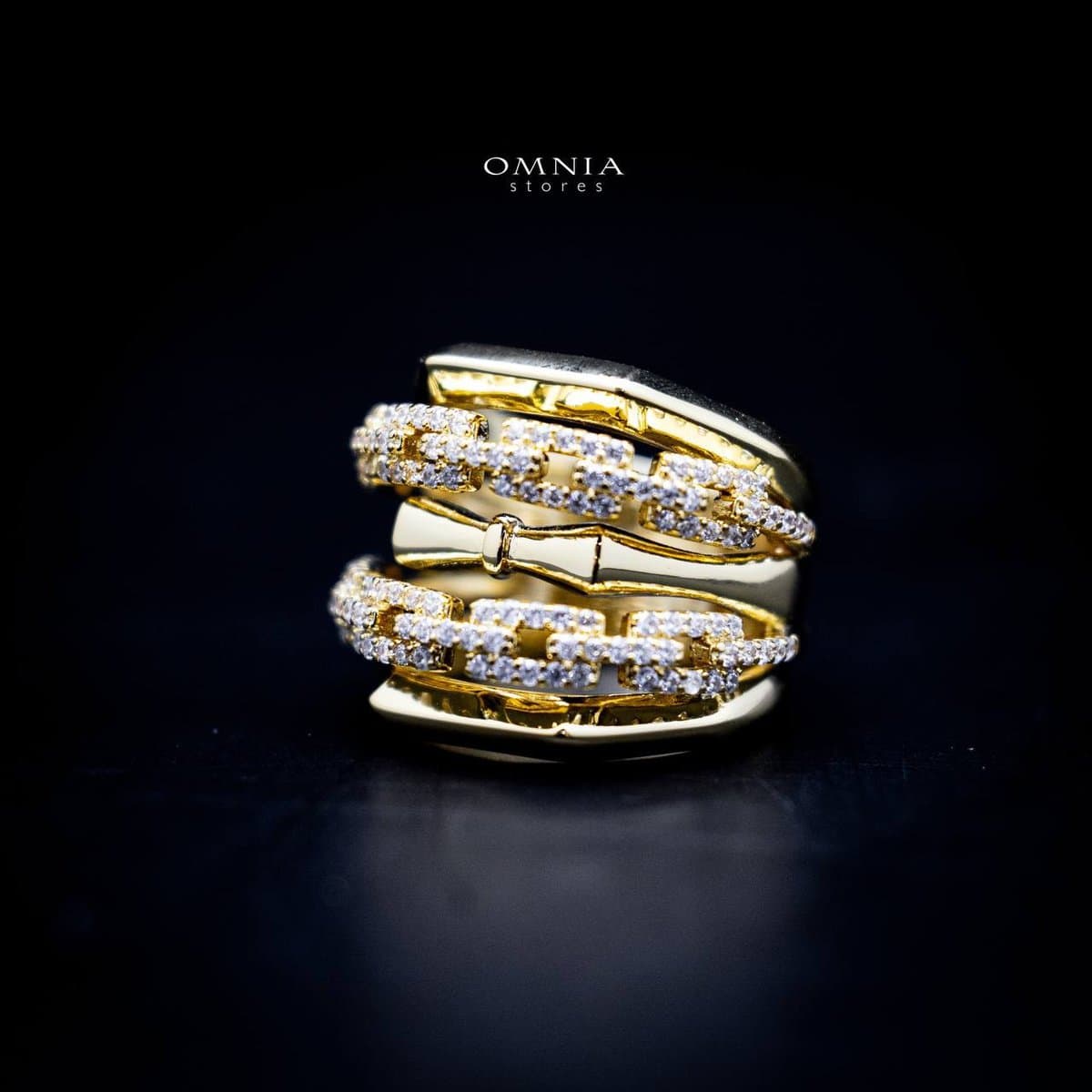Omnia Sarah Elegant Gold Chain Ring in High Quality Copper Rhodium Plated - OMNIASTORES UAE
