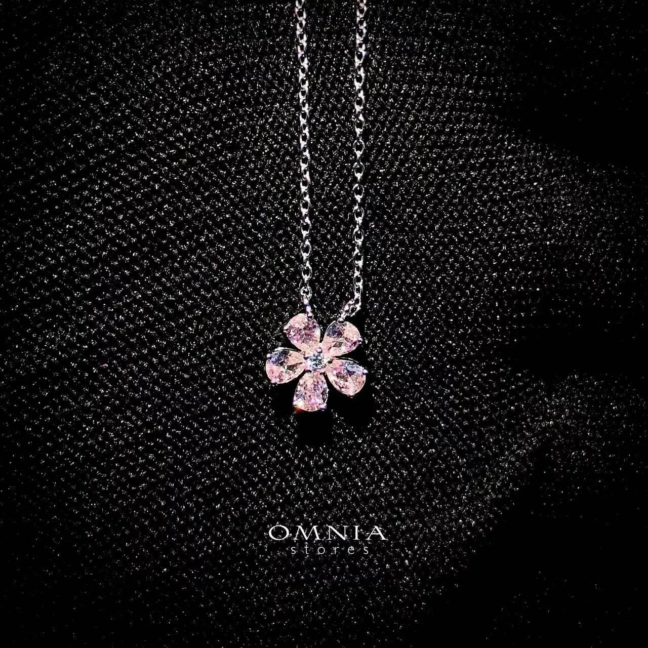 Omnia Pink Blossom Necklace In 92.5 Silver with High Quality Simulated Diamonds - OMNIASTORES UAE