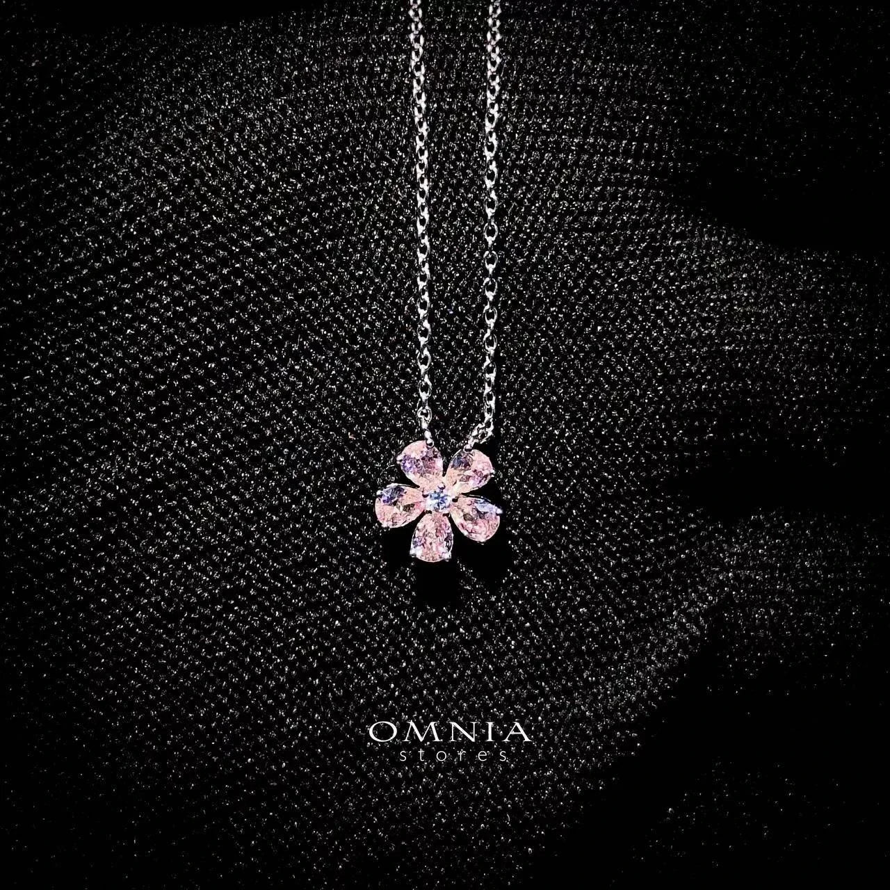 Omnia Pink Blossom Necklace In 92.5 Silver with High Quality Simulated Diamonds - OMNIASTORES UAE