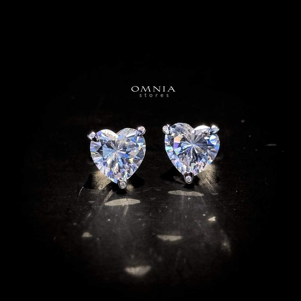 Omnia Shaden Heart-Shaped Stud Earrings in 92.5 Silver with High Quality Iced Cut Stones - OMNIASTORES UAE