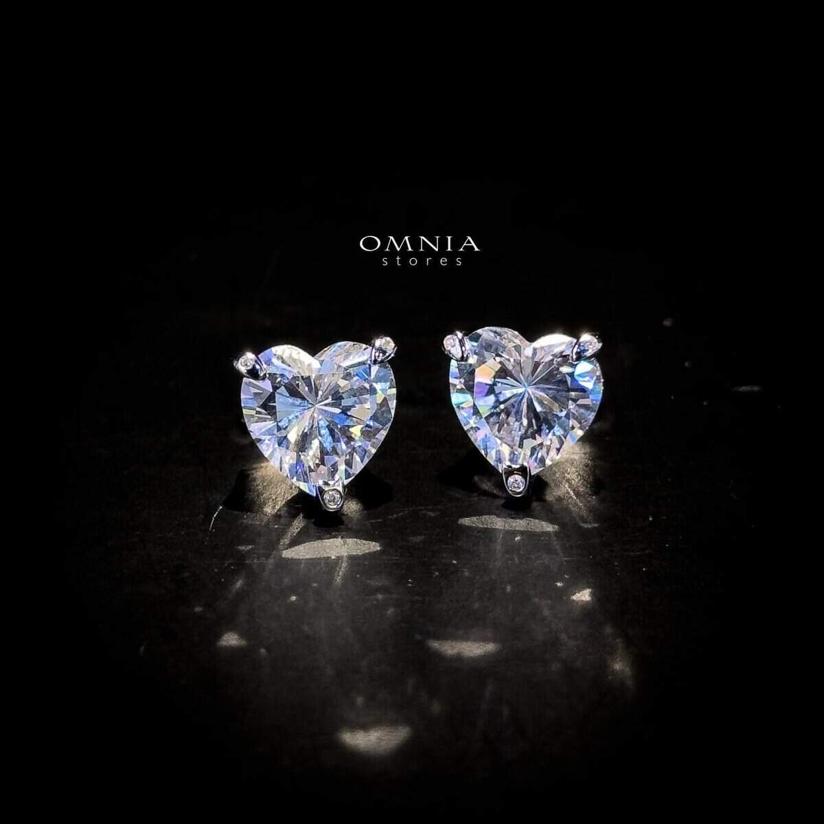 Omnia Shaden Heart-Shaped Stud Earrings in 92.5 Silver with High Quality Iced Cut Stones - OMNIASTORES UAE