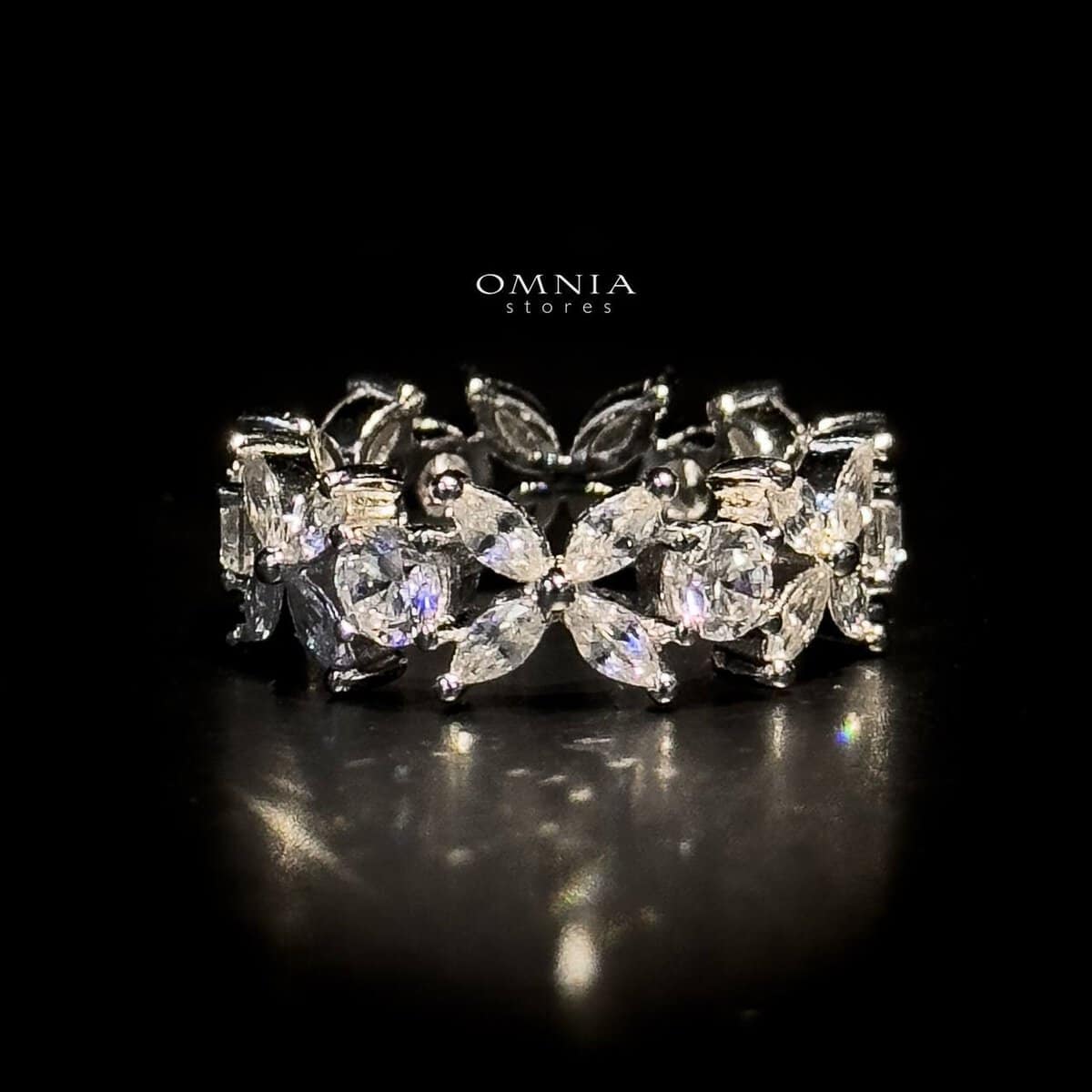 Omnia Lamara Floral-Inspired Ring in 92.5 Silver with High Quality Iced Cut Stones - OMNIASTORES UAE