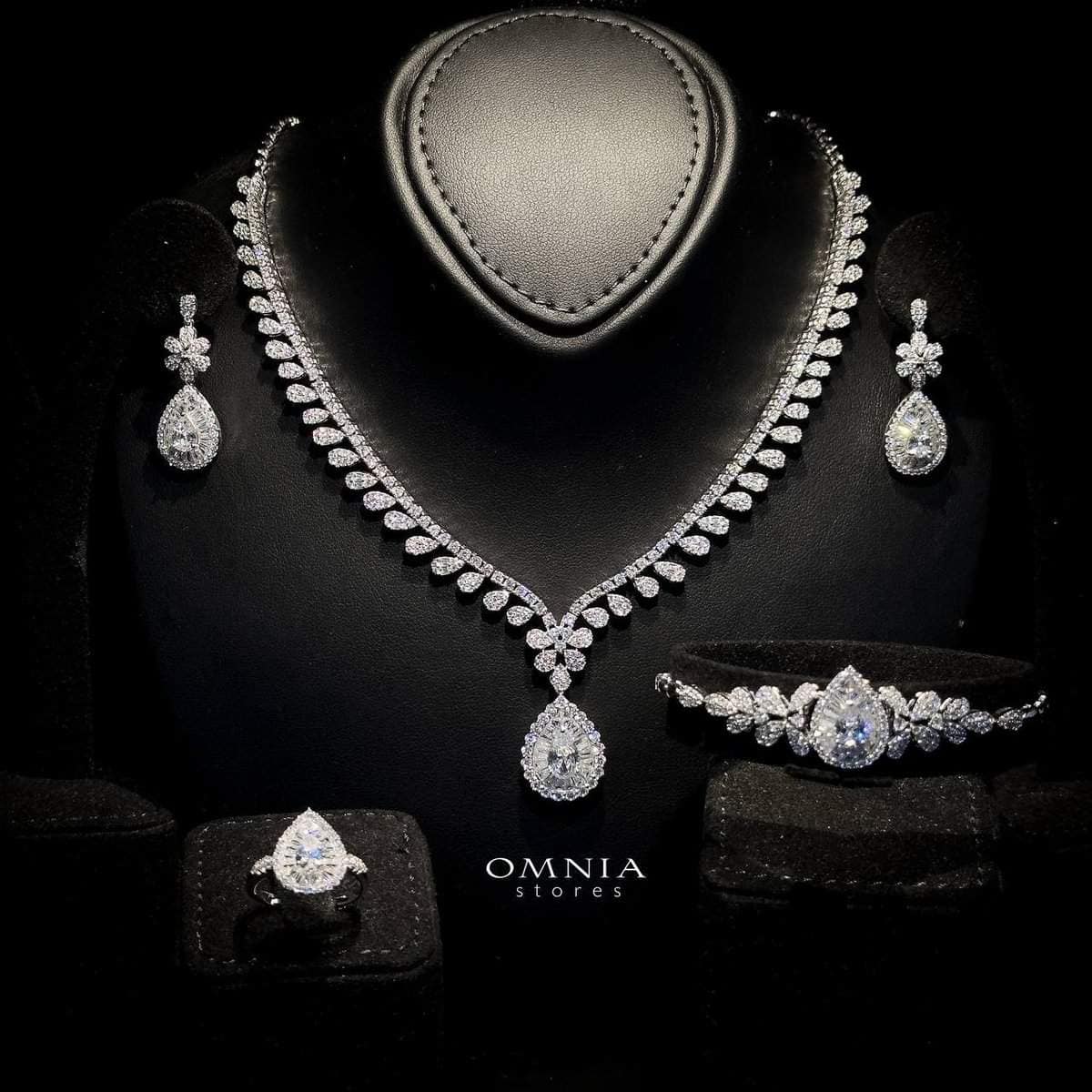 Omnia Sophia Teardrop Bridal Full Set in 92.5 Silver with High Quality Simulated Diamonds - OMNIASTORES UAE