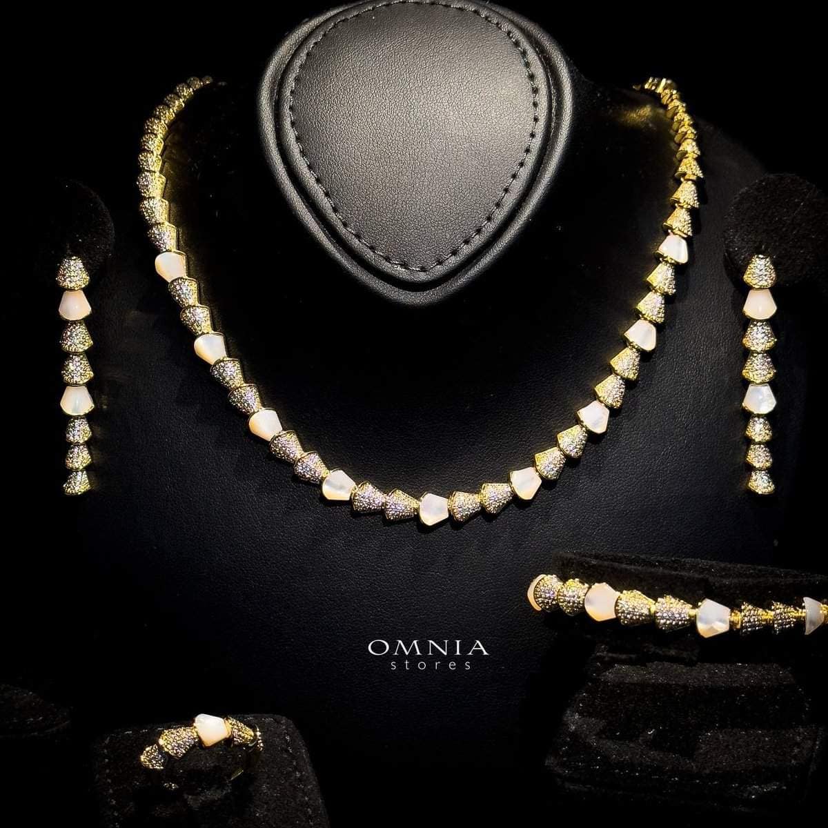 Omnia Sanya Golden Bridal Full Set in High Quality Zircon Stone in Rhodium Plated - OMNIASTORES UAE