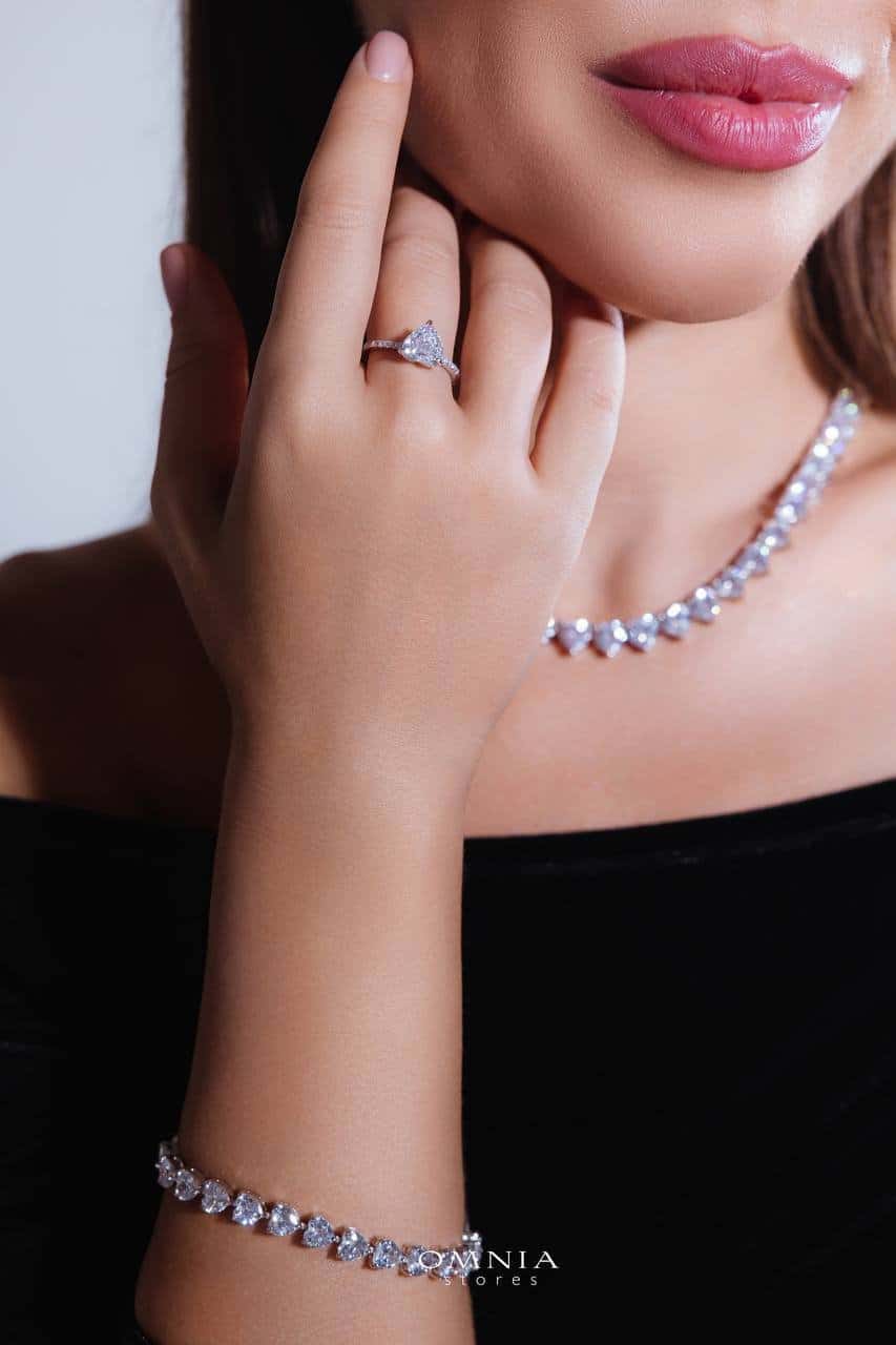 Omnia Shaden Heart-Shaped Stud Earrings in 92.5 Silver with High Quality Iced Cut Stones - OMNIASTORES UAE