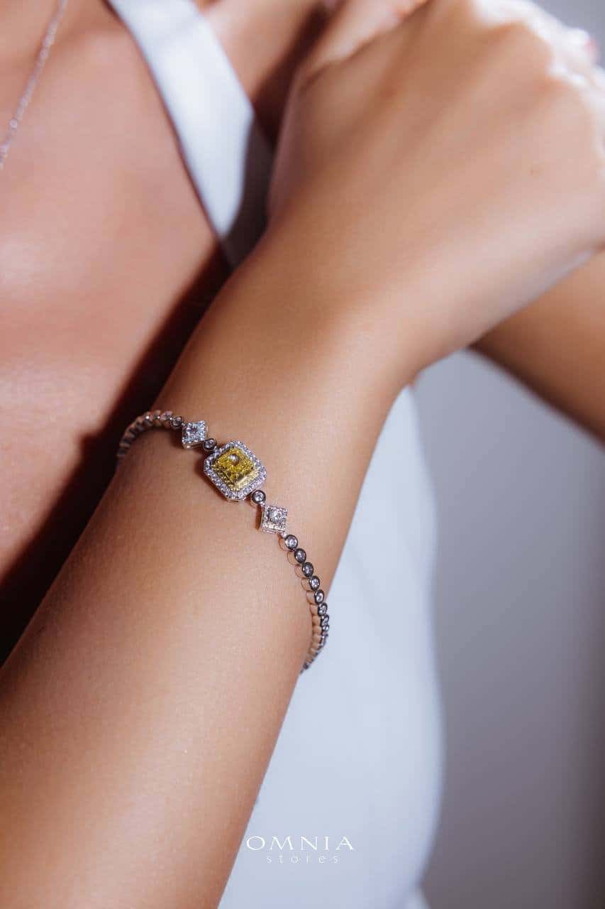 Omnia Almas Yellow Spark Tennis Bracelet in 92.5 Silver with High Quality Simulated Diamonds - OMNIASTORES UAE