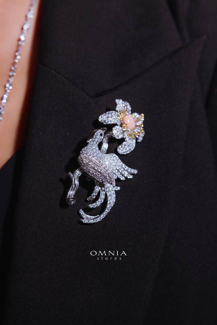 Omnia Ella Bird Brooch in 92.5 Silver with High Quality Simulated Diamonds - OMNIASTORES UAE