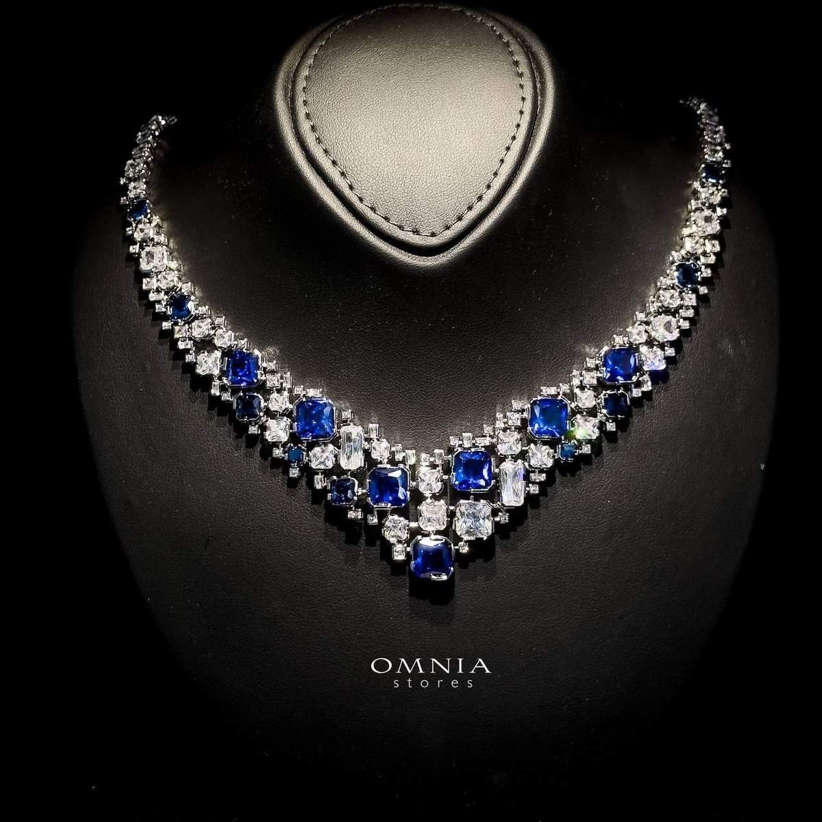 Omnia Catherine Blue Bridal Full Set in High Quality Zircon Stone Rhodium Plated - OMNIASTORES UAE