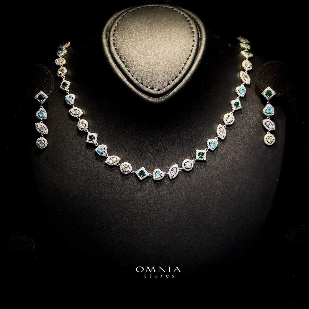 Omnia Salma Multi-Stone Set in 92.5 Silver with High Quality Iced Cut Stones and Blue-Green Accent Stones - OMNIASTORES UAE