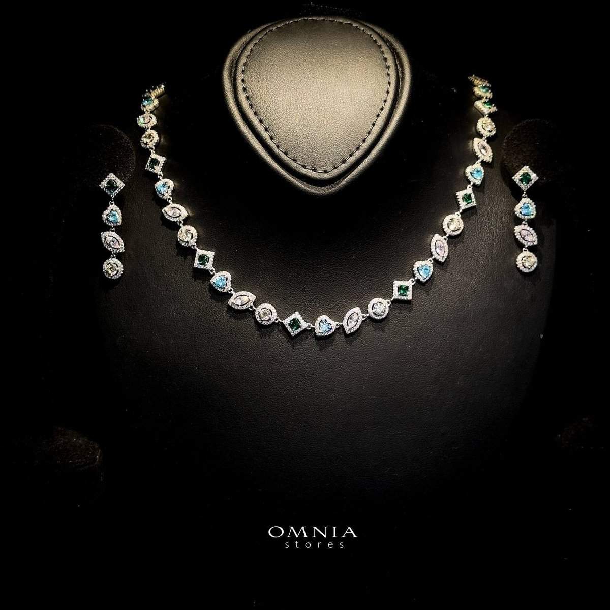 Omnia Salma Multi-Stone Set in 92.5 Silver with High Quality Iced Cut Stones and Blue-Green Accent Stones - OMNIASTORES UAE
