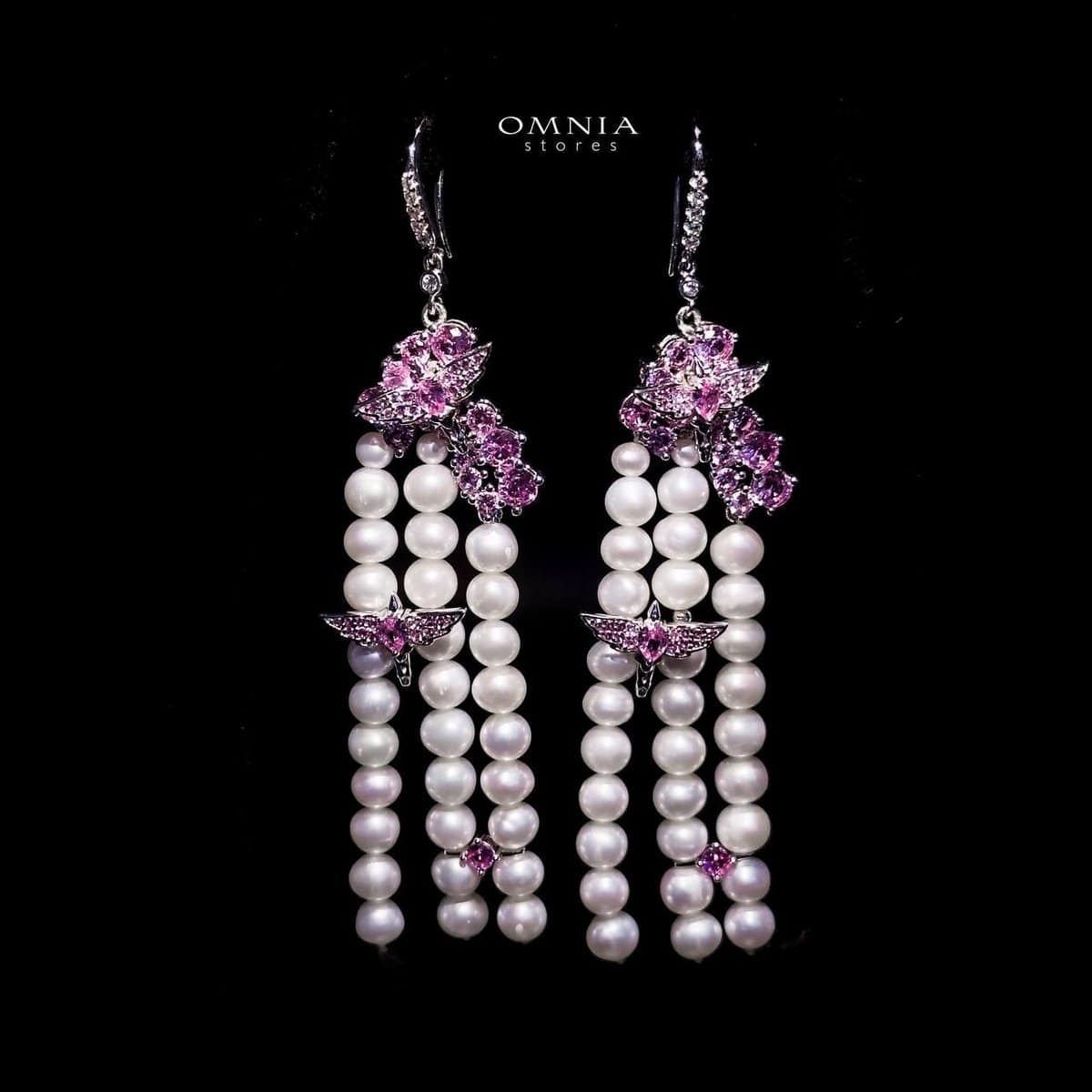 Omnia Blossom Pearl Drop Earrings in 92.5 Silver with Pink Accents and High Quality Simulated Diamonds - OMNIASTORES UAE