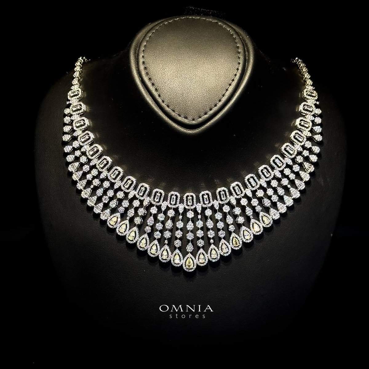 Omnia Latifa Yellow Bridal Full Set with Emerald Cut and Teardrop Stones in High Quality Zircon Stone in Rhodium Plated - OMNIASTORES UAE