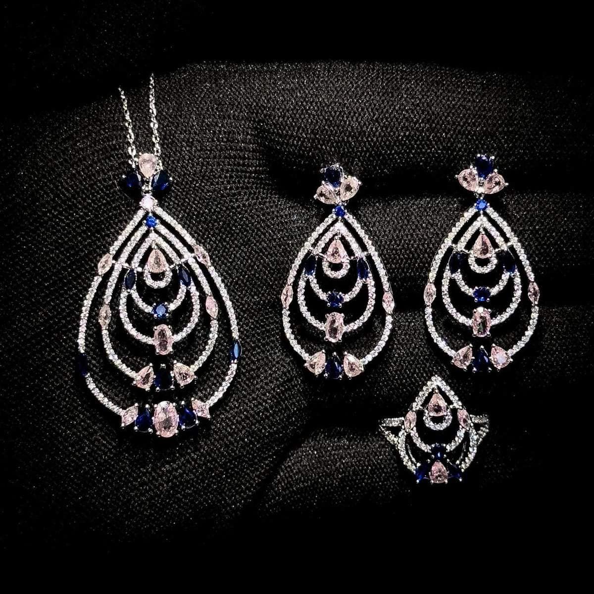 Omnia Mira Pink & Blue Set Accessories in High Quality Zircon Stone - OMNIASTORES UAE