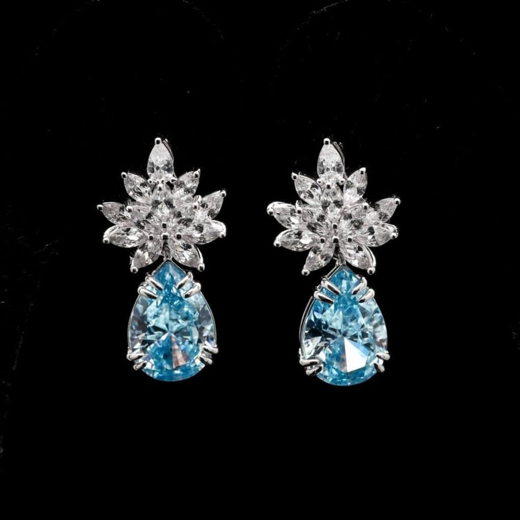 Omnia Cidra Sky Blue Earrings In 92.5 Silver High Quality Simulated diamonds