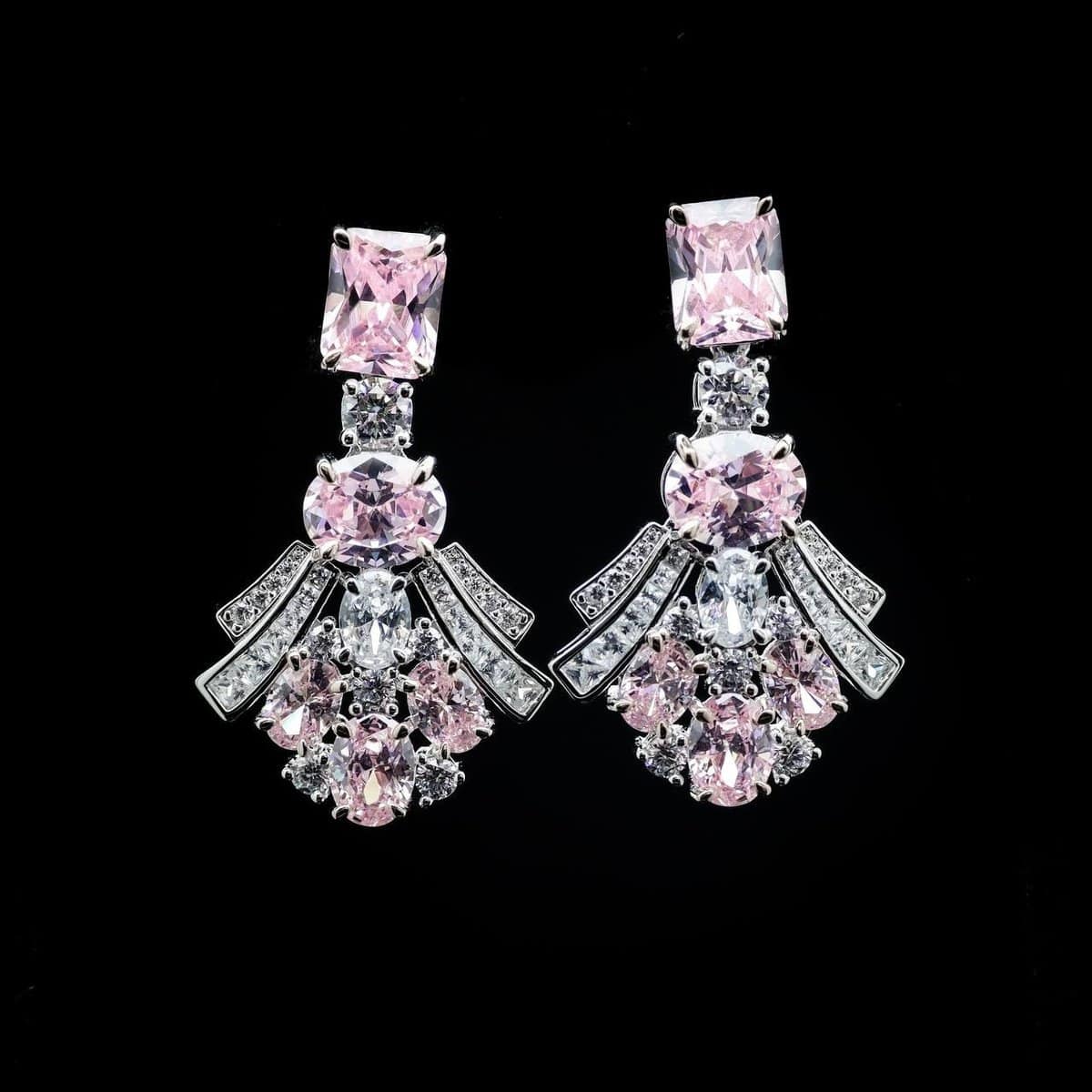 Omnia Karina Pink Mixed-Cut Drop Earrings in 92.5 Silver with High Quality Simulated Diamonds - OMNIASTORES KSA