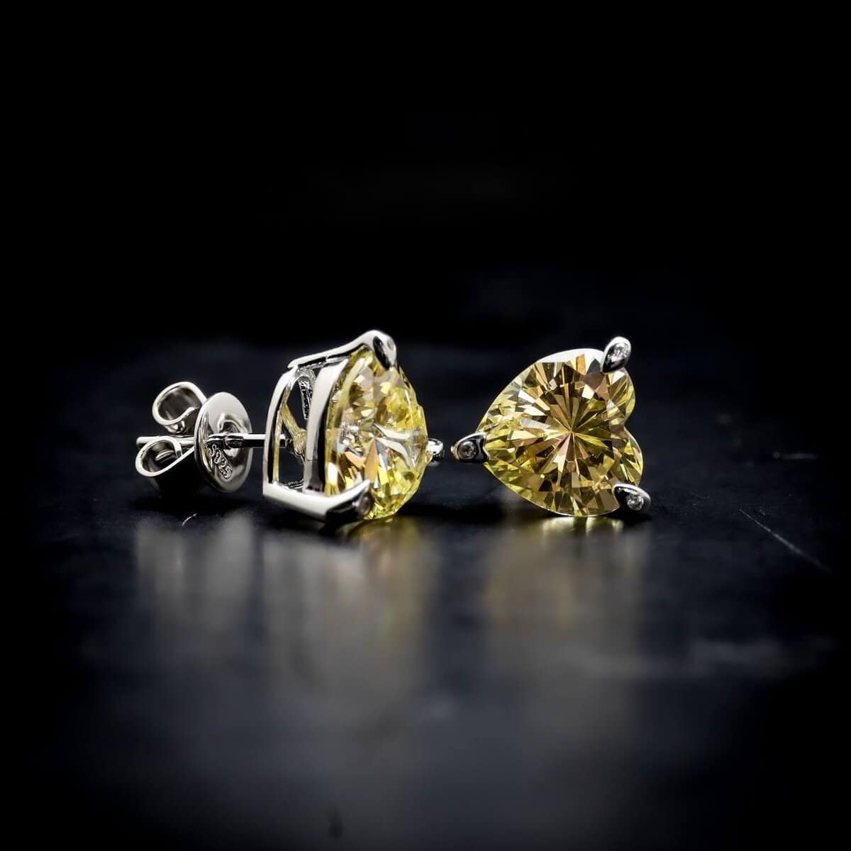 Omnia Yellow Heart Stud Earrings in 92.5 Silver with High Quality Simulated Diamonds - OMNIASTORES UAE