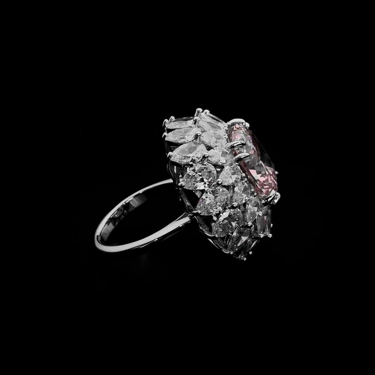 Omnia Thalia Pink Cushion Ring in 92.5 Silver with High-Quality Simulated Diamonds - OMNIASTORES UAE