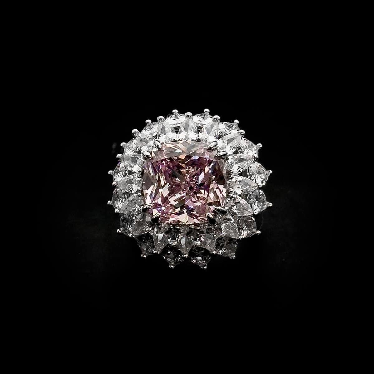 Omnia Thalia Pink Cushion Ring in 92.5 Silver with High-Quality Simulated Diamonds - OMNIASTORES UAE