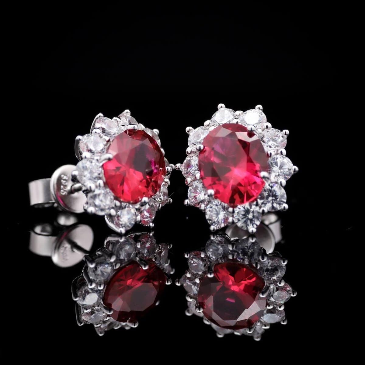 Omnia Elara Ruby Red Oval Stud Earrings in 92.5 Silver with High-Quality Simulated Diamonds - OMNIASTORES UAE