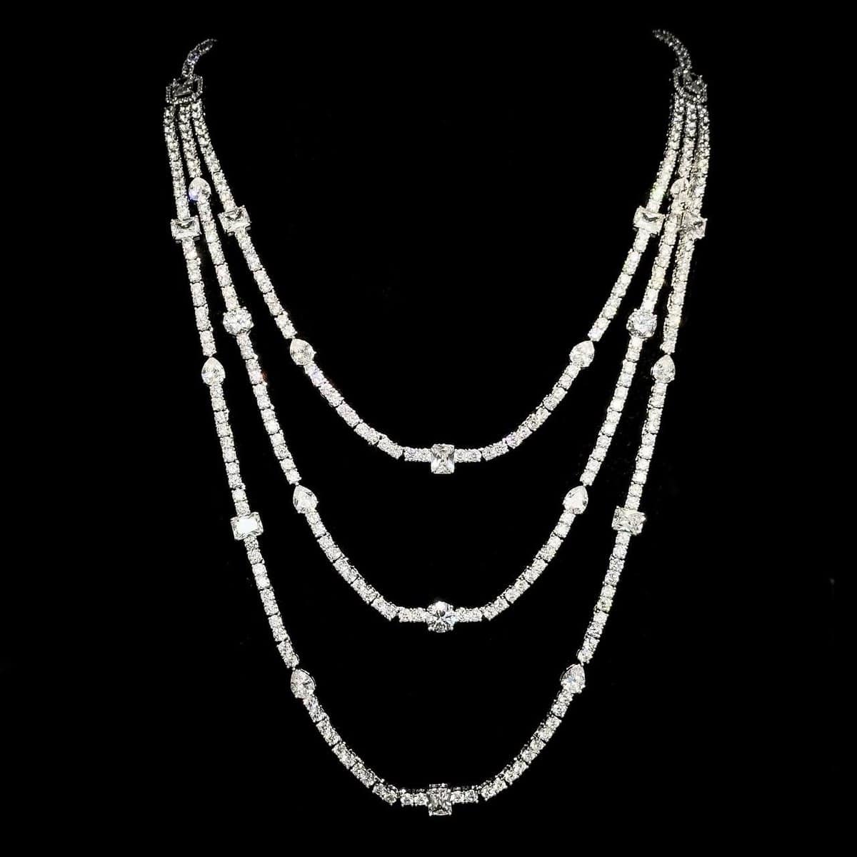Omnia Layara White Long Chain Full Set with Triple-Layer Necklace in High-Quality Zircon Stone Rhodium Plated - OMNIASTORES KSA