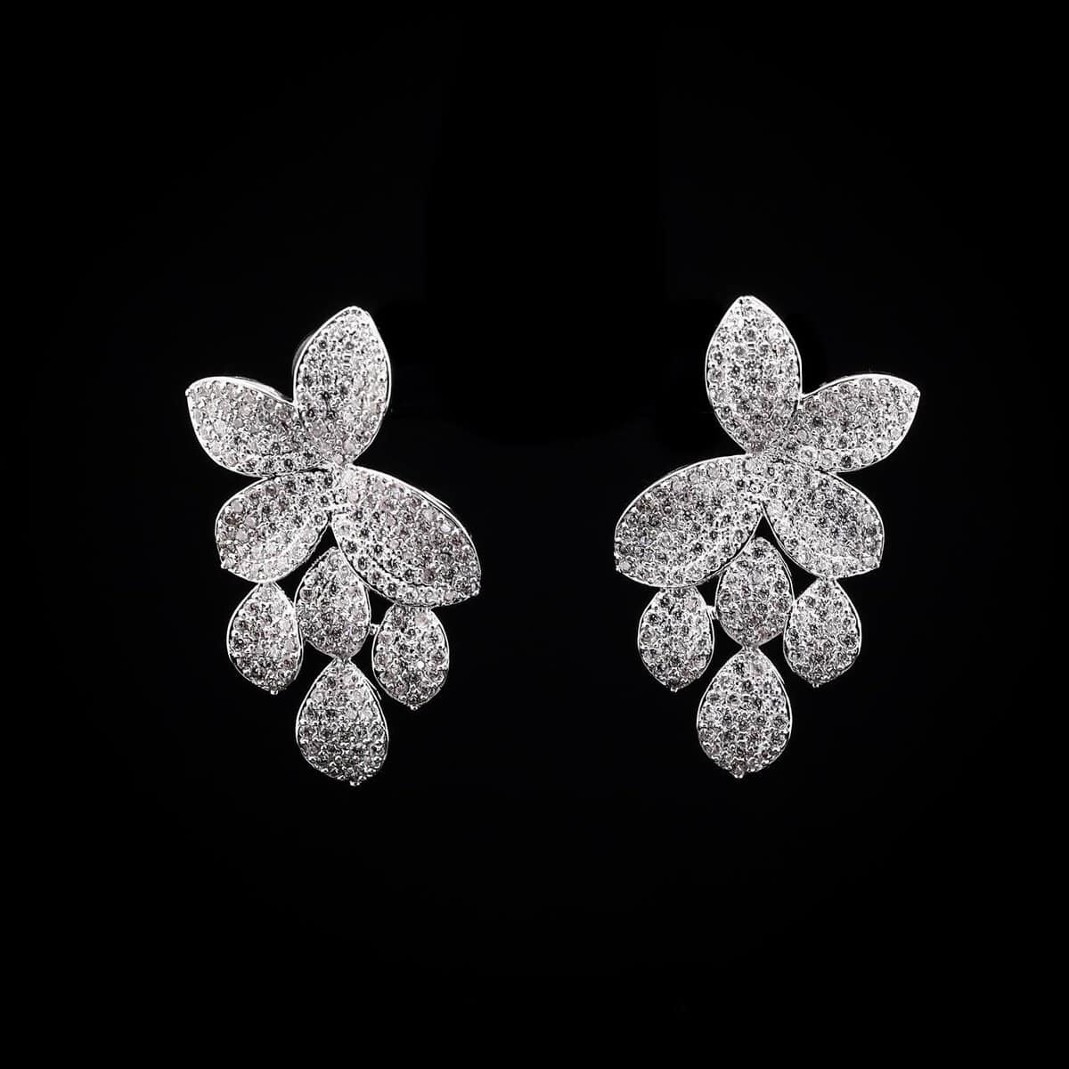 Omnia White Floral Drop Earrings with High-Quality Zircon Stones in Rhodium Plated - OMNIASTORES UAE