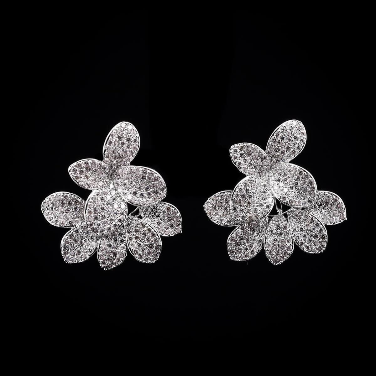 Omnia White Blossom Earrings with High-Quality Zircon Stones in Rhodium Plated - OMNIASTORES UAE