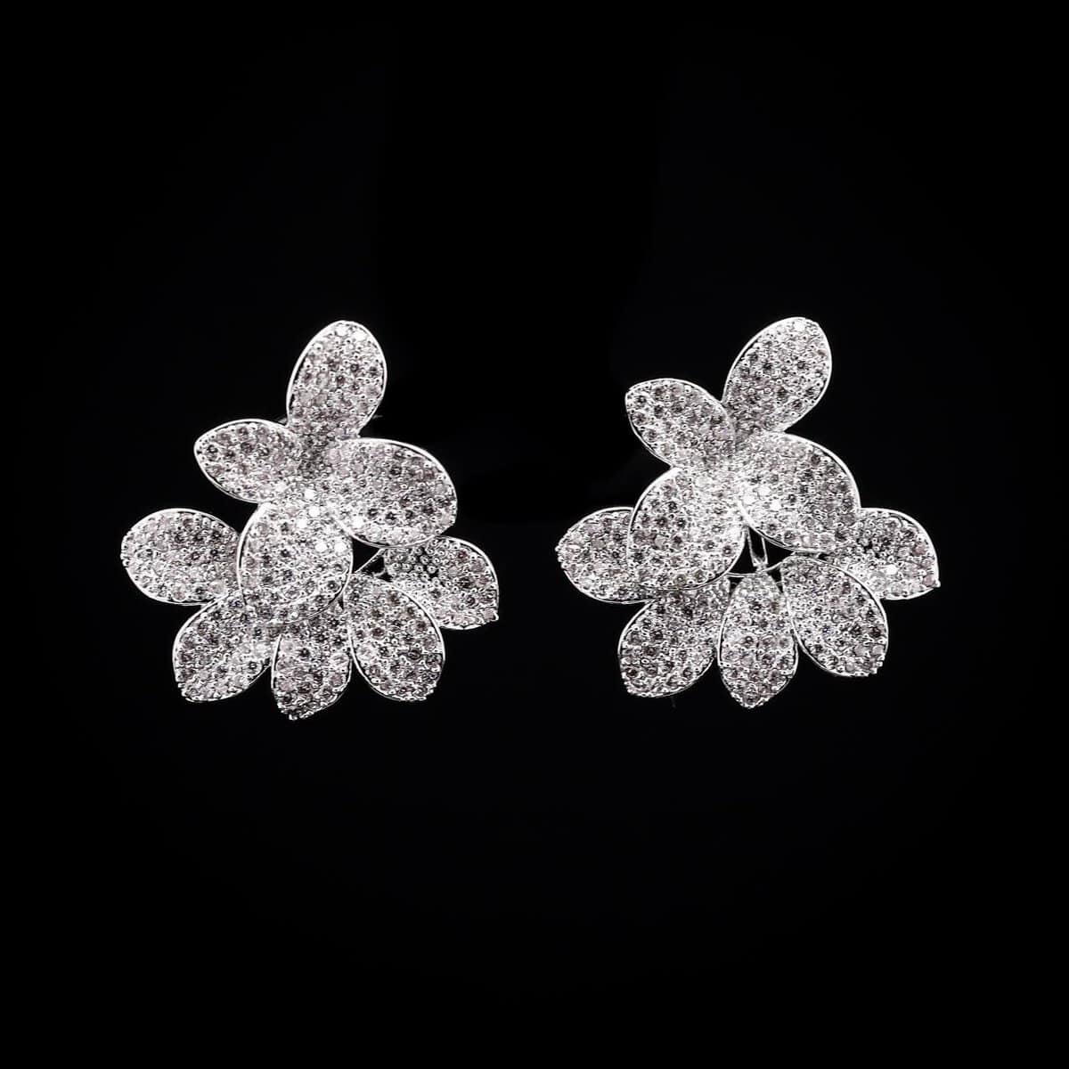 Omnia White Blossom Earrings with High-Quality Zircon Stones in Rhodium Plated - OMNIASTORES UAE