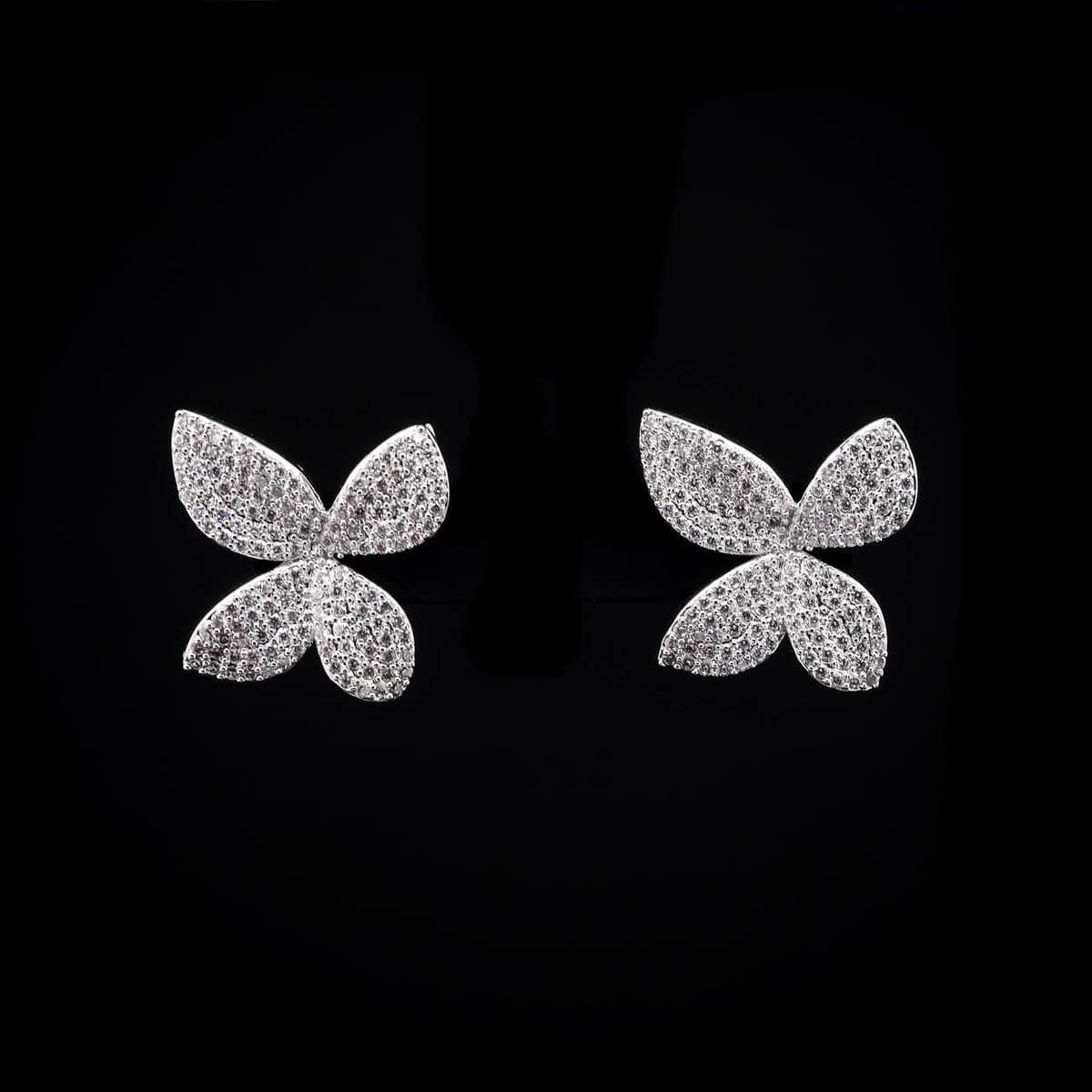 Omnia White Butterfly Earrings with High-Quality Zircon Stones in Rhodium Plated - OMNIASTORES UAE