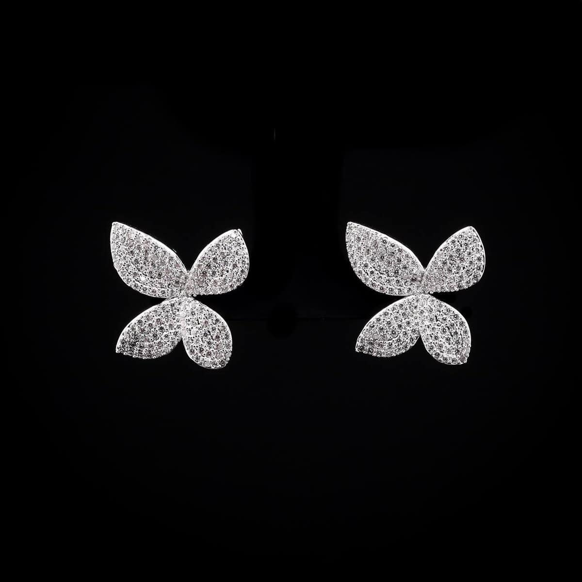 Omnia White Butterfly Earrings with High-Quality Zircon Stones in Rhodium Plated - OMNIASTORES UAE