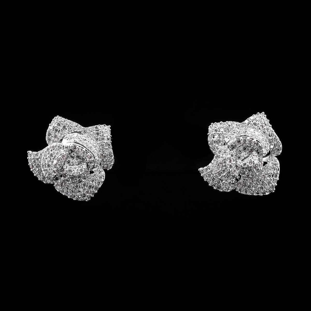 Omnia White Rose Earrings with High-Quality Zircon Stones in Rhodium Plated - OMNIASTORES UAE