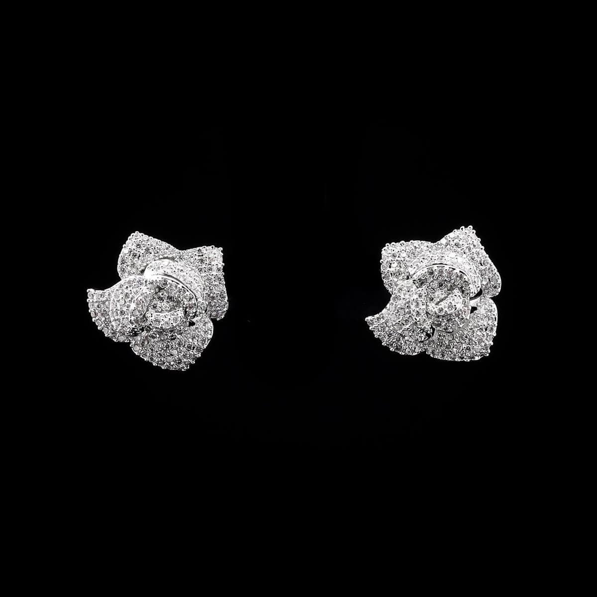 Omnia White Rose Earrings with High-Quality Zircon Stones in Rhodium Plated - OMNIASTORES UAE