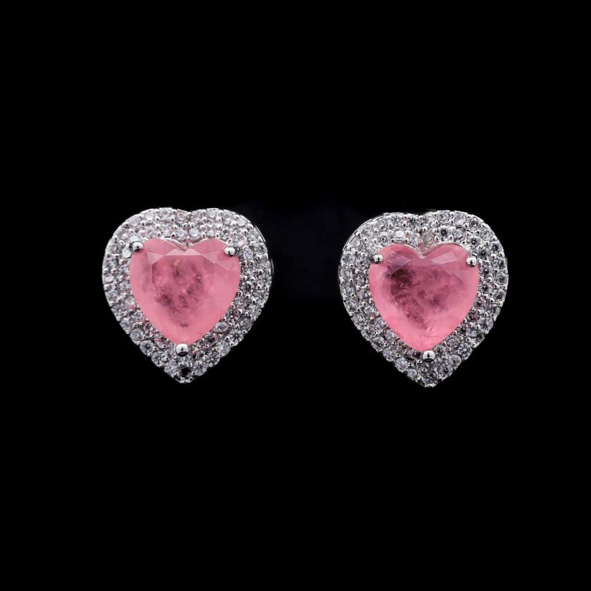 Omnia Serena Pink Heart-Shaped Stud Earrings with High-Quality Zircon Stones in Rhodium Plated - OMNIASTORES UAE