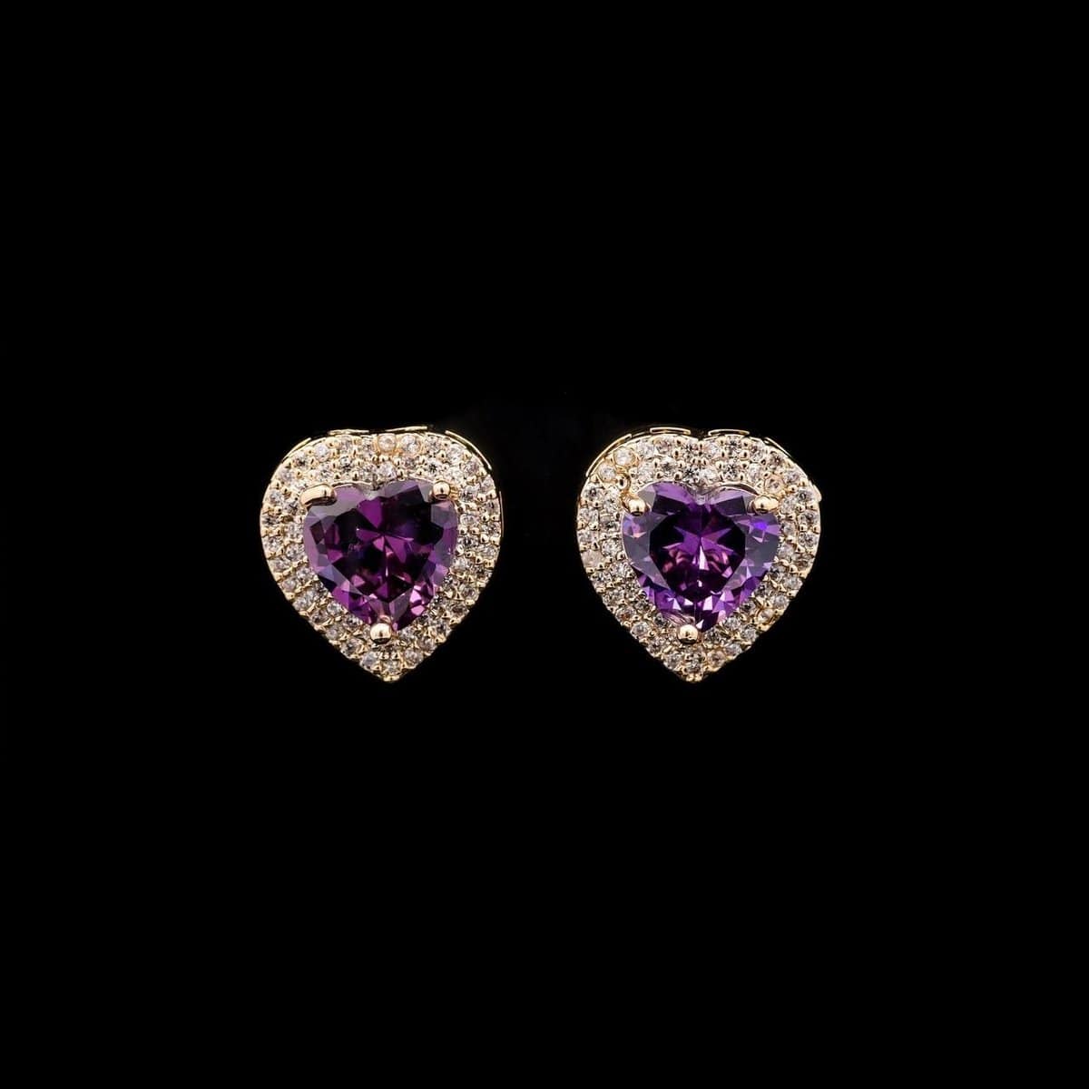 Omnia Serena Purple Heart-Shaped Stud Earrings with High-Quality Zircon Stones in Rhodium Plated - OMNIASTORES UAE