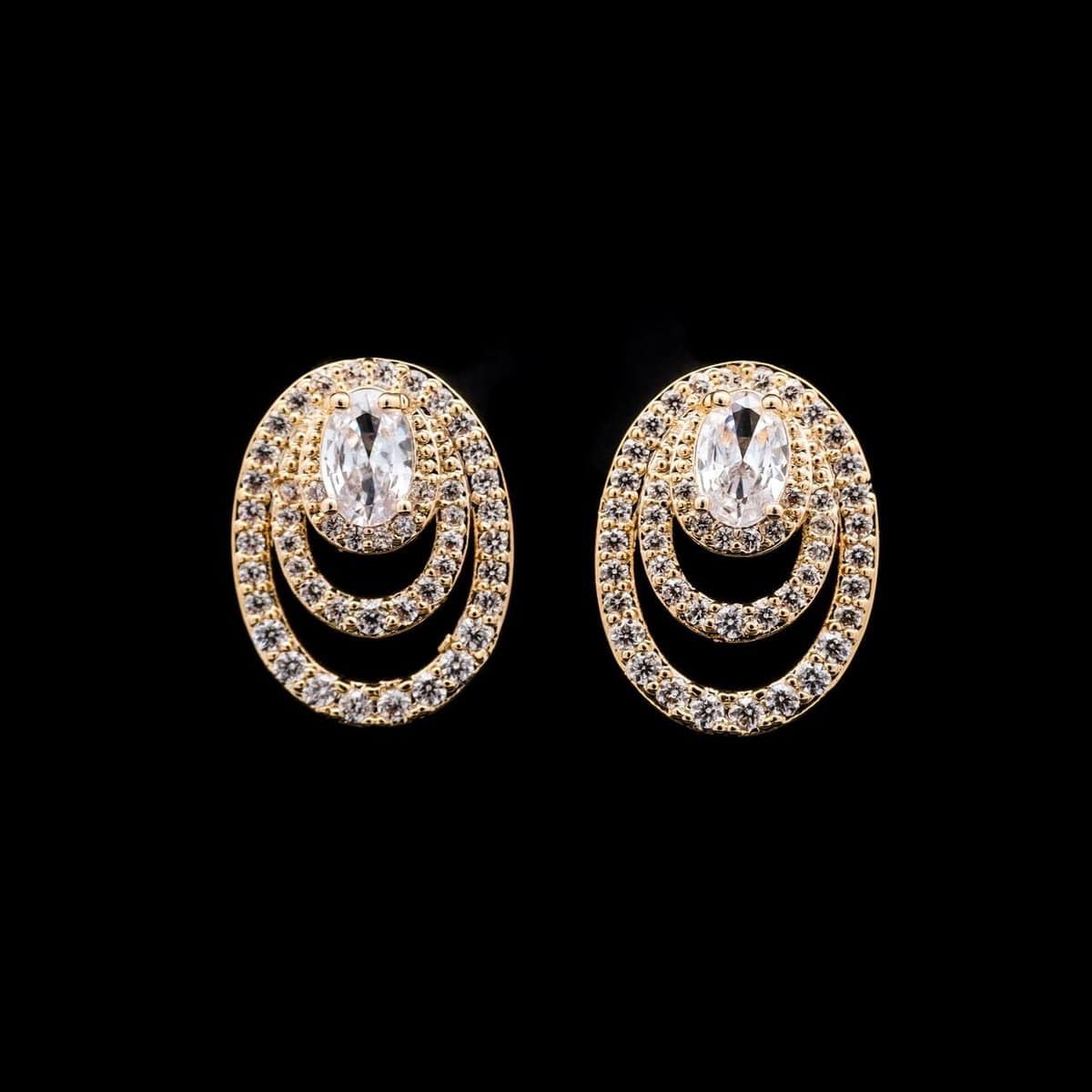 Omnia Ruby Oval Gold Drop Earrings with Triple Hoop Design in High-Quality Rhodium Plated - OMNIASTORES UAE